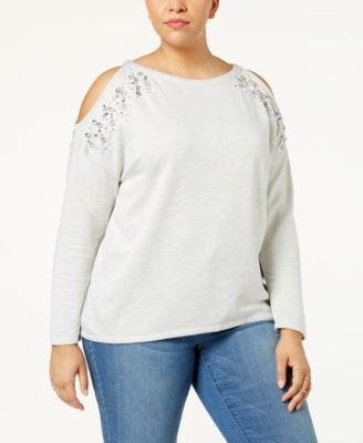 INC Concepts Plus Size Embellished Cold-Sho Medium Heather Grey