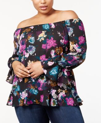 INC International Concepts Plus Size Off-The-Shoulder Top Estella Floral 3X