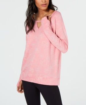 Ideology Printed Burnout Cutout Long-Sleeve Top Peach Kiss L