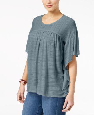 Style Co Petite Flutter-Sleeve Poncho T Blue Fog PL