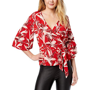 bar III Womens Wrap Floral Print Blouse