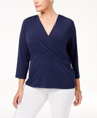 Charter Club Plus Size Faux-Wrap Top Intrepid Blue 2X