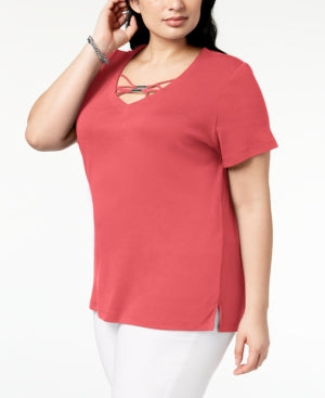 Karen Scott Plus Size Hardware T-Shirt 2X (Revise Color)