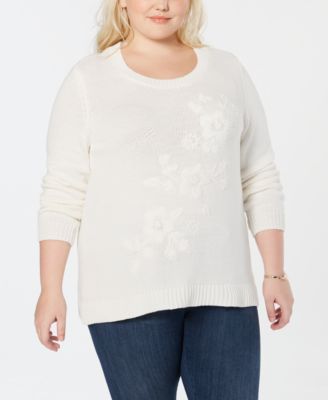 Style & Co. Womens Plus Embroidered Three-Quarter Sleeves Sweater 2X
