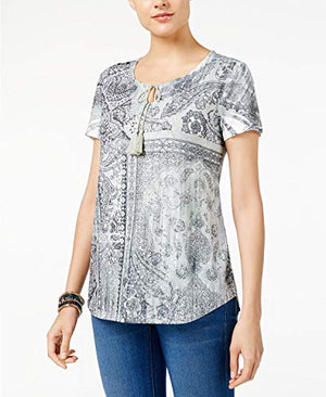 Style Co Plus Size Printed Peasant Top Sectional Garde Black 0X