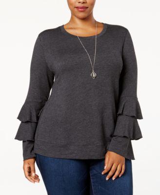 Style Co Plus Size Double Bell-Sleeve T Bold Grey Heather 0X