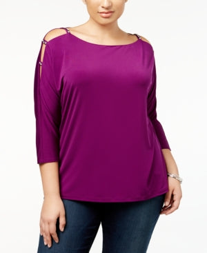 INC International Concepts Plus Size Cold-Shoulder Rhines Purple Paradise 3X