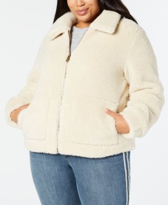 Style & Co. Womens Plus Faux Fur Teddy Coat 0X/1X