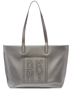 Dkny Tilly Stacked Logo Top Zip Tote Gunmetal/Silver