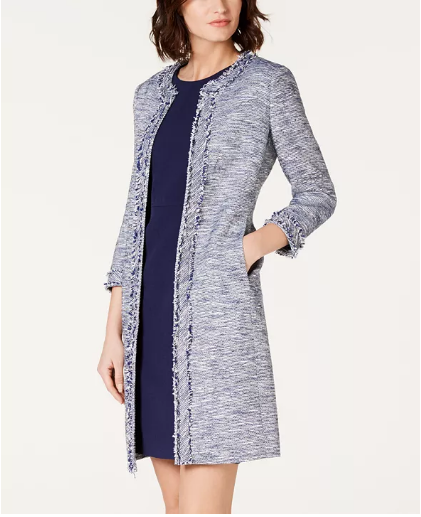 Anne Klein Collarless Tweed Fringe Jacket Size 12