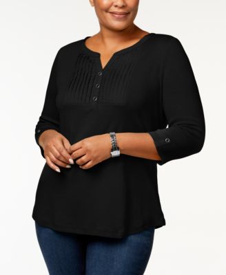 Karen Scott Plus Size Cotton Pleated Henle Deep Black 0X