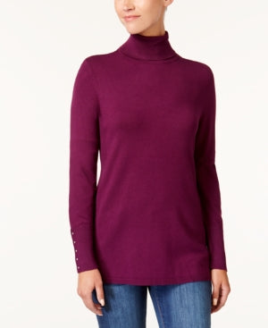 JM Collection Rivet-Detail Turtleneck Sweate Pickled Beet XL