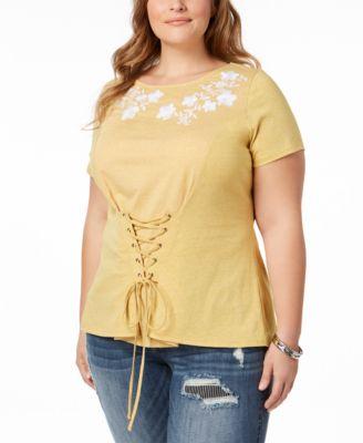 INC International Concepts Plus Size Corset T-Shirt Polished Gold 3X