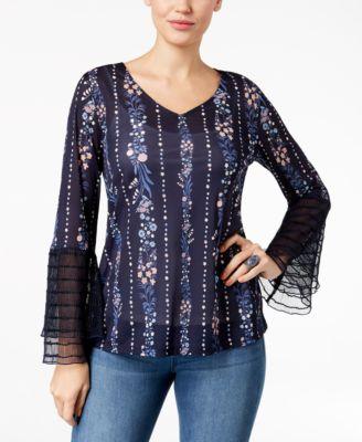 Style Co Petite Tiered Mesh-Sleeve Top, Bot Dream Blue PL