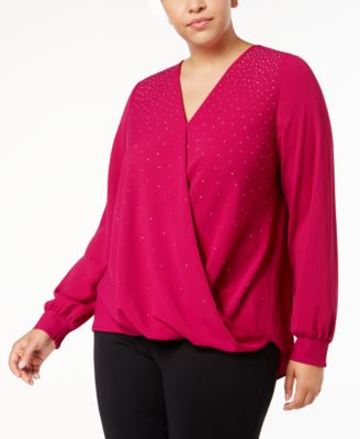 Alfani Plus Size Studded Crossover Top Mod Magenta 1X