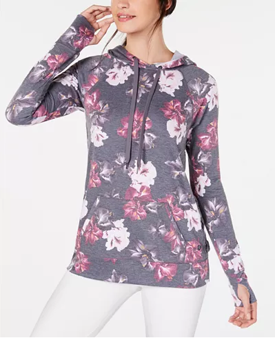 Ideology Floral-Print Lace-Up Hoodie Size S