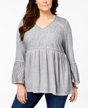 Style & Co Plus Size Patterned Babydoll Tunic, Bold Grey