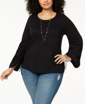 Style Co Plus Size Drawstring Bell-Slee Deep Black 3X