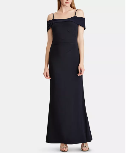 Lauren Ralph Lauren Jersey Off-The-Shoulder Gown Size 12