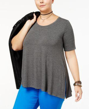 Celebrity Pink Trendy Plus Size Side-Slit T-Shirt - Gray 3X