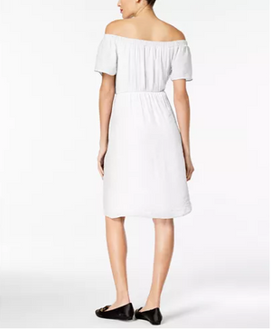 Thalia Sodi Off-The-Shoulder Tie-Waist Dress Bright White M