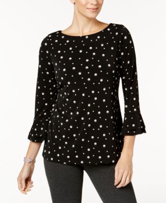 Charter Club Petite Pearl-Print Top Deep Black PS