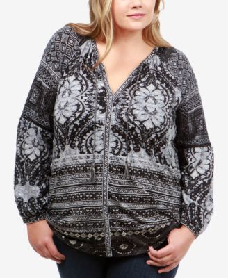 Lucky Brand Trendy Plus Size Mixed-Print P Black Multi 2X