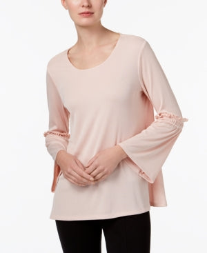 Alfani Petite Ribbed Bell-Sleeve Top Blush PXL