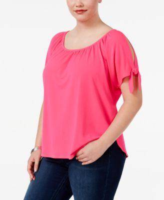 INC International Concepts Plus Size Off-The-Shoulder T-S Intense Pink 3X