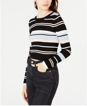 Material Girl Juniors' Striped Rib-Knit Cropped Sweater Size L