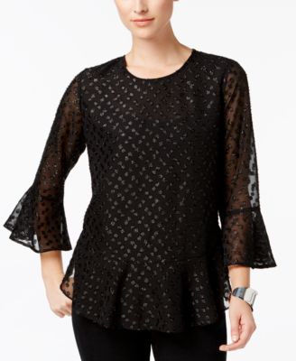 Charter Club Petite Sparkle-Dot Top Deep Black P/S