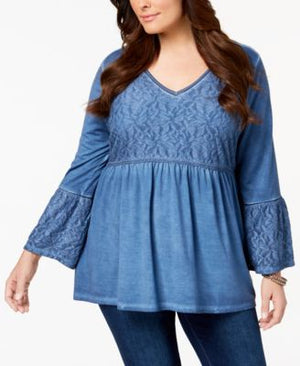 Style & Co Plus Size Patterned Babydoll Tunic, Industrial Blue