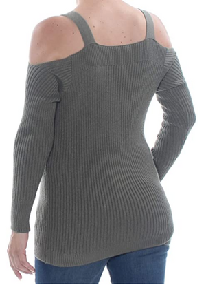 Bar III Ribbed Cold-Shoulder Sweater Steel Heather Grey S