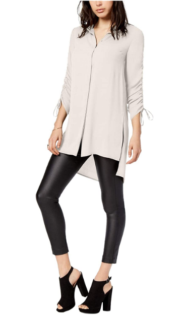 Bar III Ruched High-Low Shirt Egret XXS