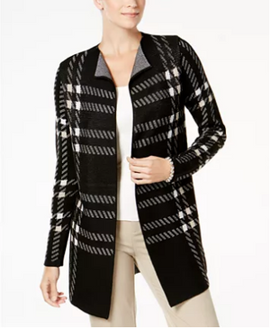 Charter Club Petite Plaid Completer Cardigan Deep Black PXS