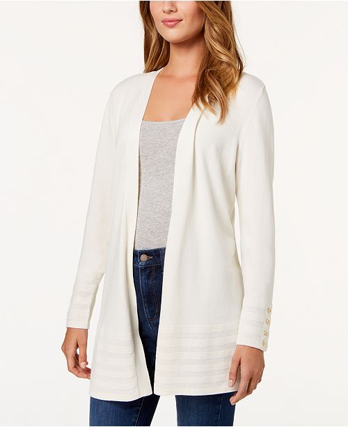 Charter Club Petite Ribbed Open-Front Cardigan Cloud P/L