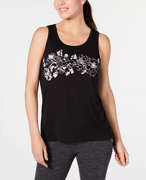 Ideology Graphic Keyhole-Back Tank Top Noir