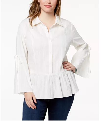Style Co Plus Size Cotton Bell-Sleeve P Winter White Multiple Sizes