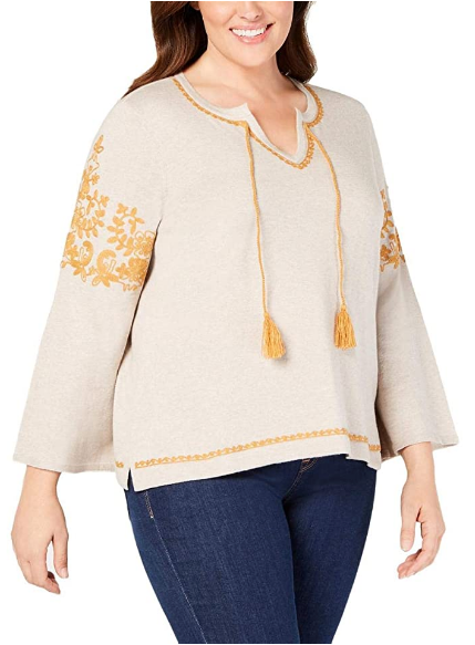 Style & Co. Womens Plus Boho Embroidered Pullover Sweater 2X