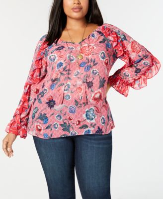 Style & Co. Womens Plus Lighweight Floral Blouse 2X