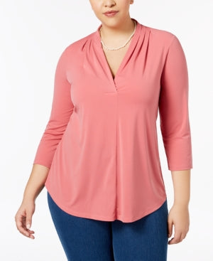 Charter Club Plus Size Pleated V-Neck Top, Cream Blush 2X