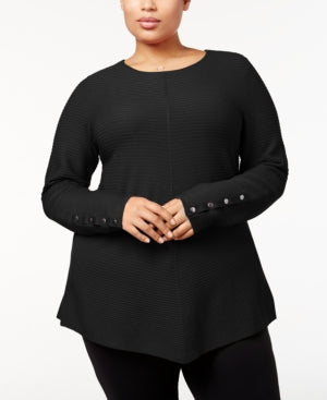 Alfani Plus Size Ribbed-Knit Tunic Sweater Deep Black 1X