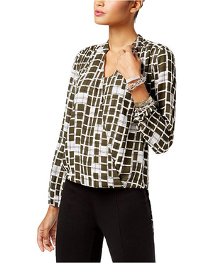 ALFANI Women's Printed Surplice Blouson Blouse Shirt Top Size 12