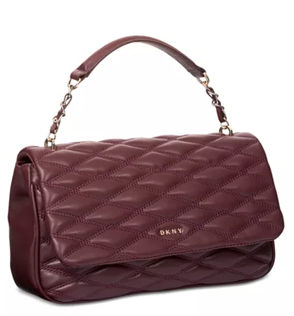 DKNY Lara Diamond Quilt Flap Shoulder Bag Purple Gold