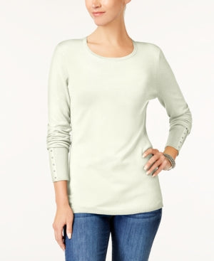 JM Collection Rivet-Detail Sweater Eggshell L