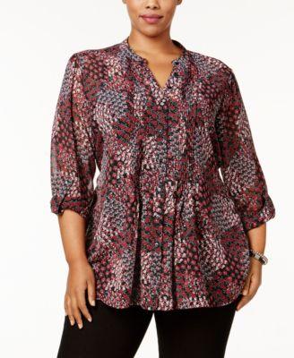 Style Co Plus Size Floral Fields Pintuc 0X