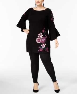 INC International Concepts Plus Size Embroidered Bell-Sle Deep Black 2X