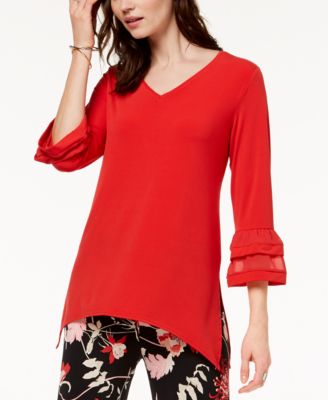 Alfani Petite Double-Bell-Sleeve Swing Top Red PS