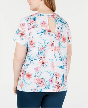 Ideology Floral-Printed Keyhole-Back T-Shirt Multiple Plus Sizes