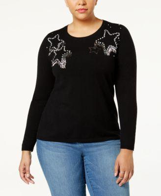 INC International Concepts Plus Size Embellished Long-Sle Deep Black 2X